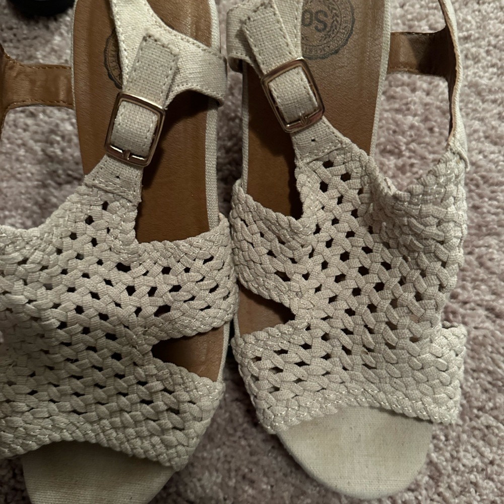 Cream wedge sandals worn once, my terrible feet your gain.